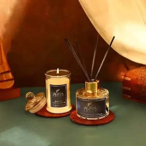 AuraDecor Luxury Reed Diffuser & Scented Candle Gift Set with Premium Fragrance of Blue Sage & Lavender